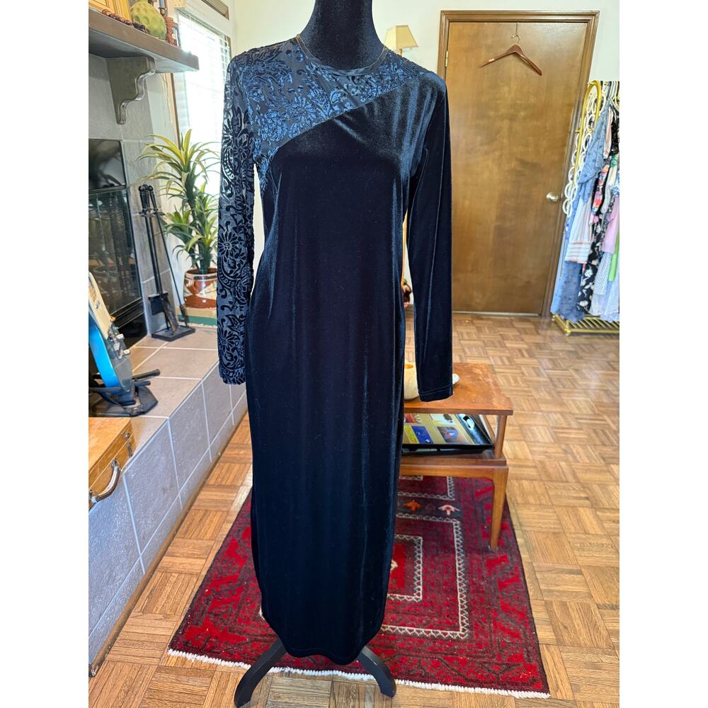 1990s vintage Maggy London Velour maxi Dress size small